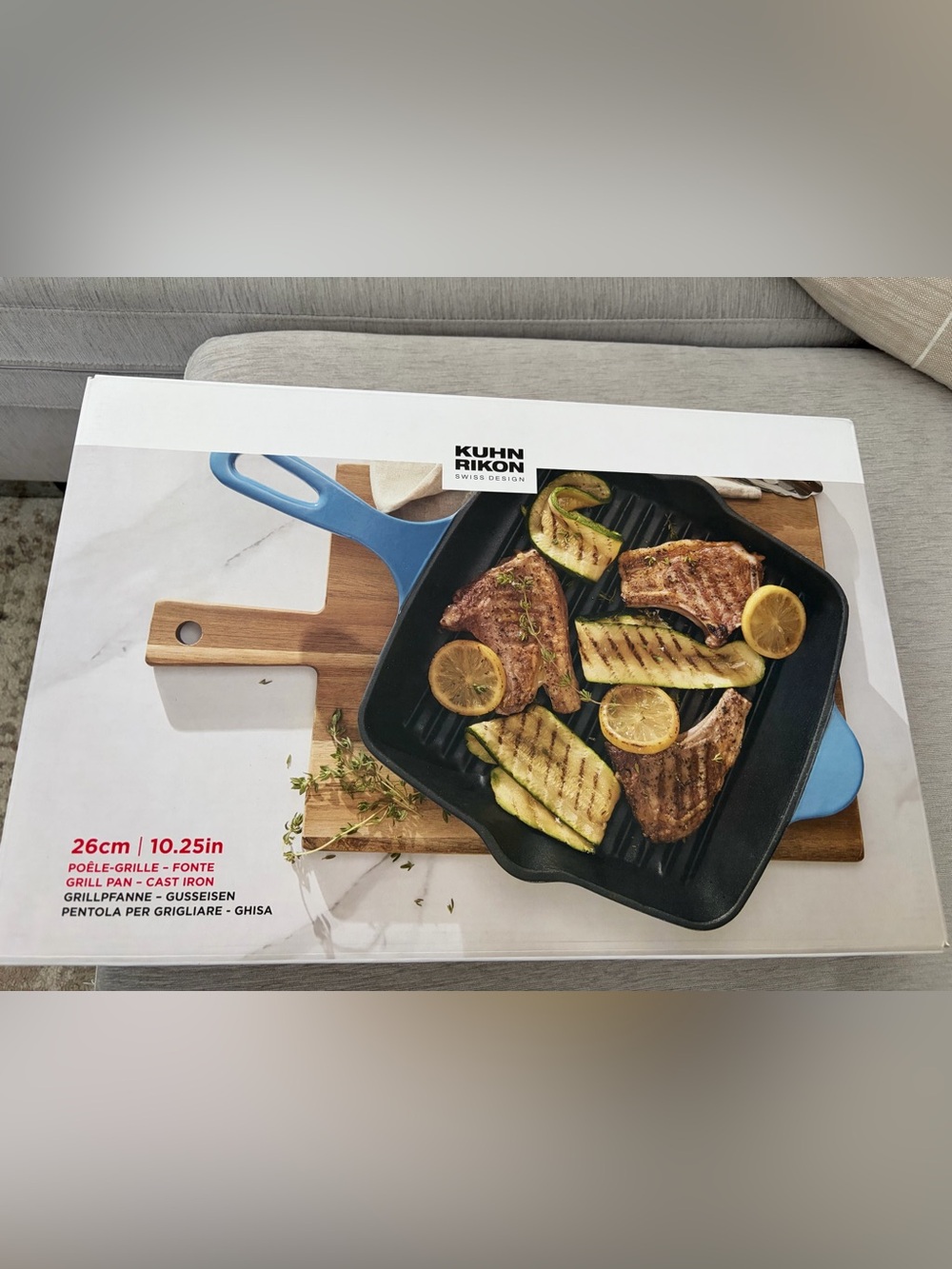 Kuhn Rikon 26cm 10.25” Cast Iron Grill Pan Blue New In Box
